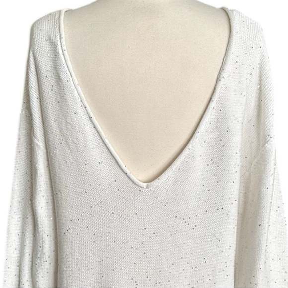 ZARA White Cotton Sequin Knit Sweater Minimalist Chic Low Back Size Medium - Picture 10 of 16